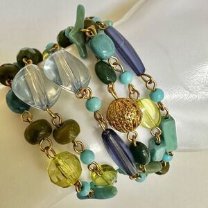 Blue and green beaded multi strand bracelet